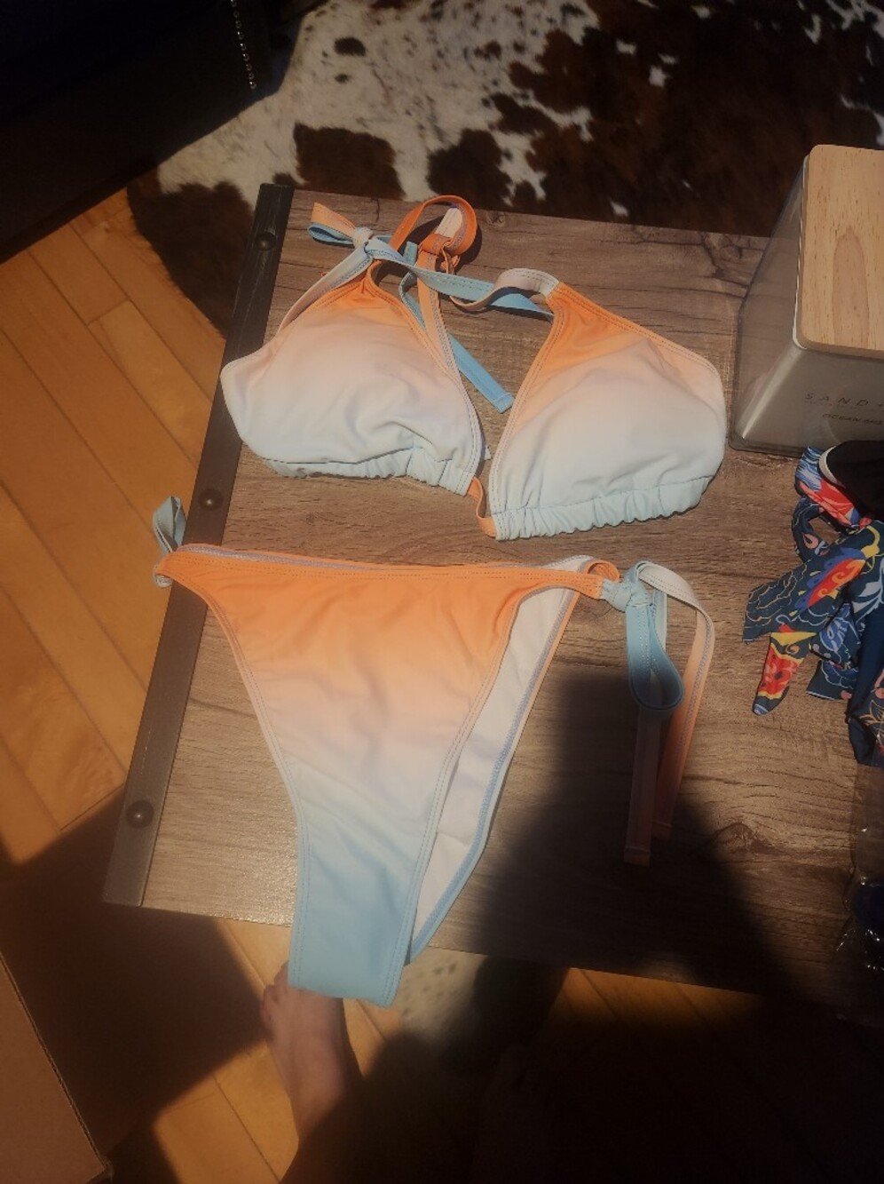 Light Orange to Sky Blue Ombre Tie Bikini Set - Women